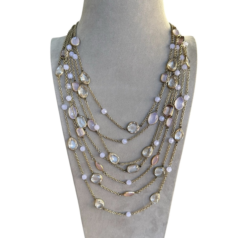 Anthropologie Necklace Multi Strand Crystal 22”